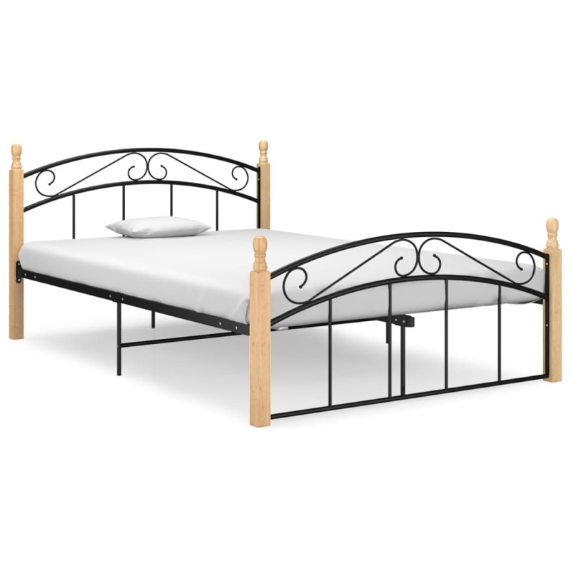 vidaXL Massivholzbett Schwarz Metall und Eiche 140x200 cm vidaXL Massivholzbett Schwarz Metall und Eiche 140x200 cm
