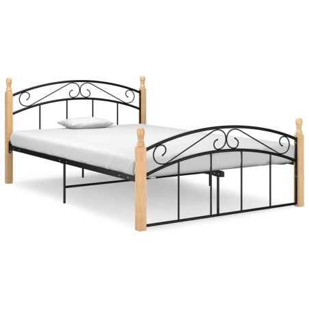 vidaXL Massivholzbett Schwarz Metall und Eiche 140x200 cm 