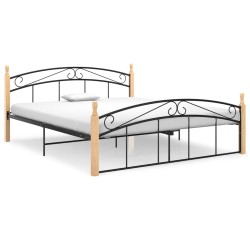 vidaXL Massivholzbett Schwarz Metall und Eiche 160x200 cm 