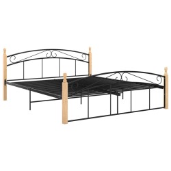 vidaXL Massivholzbett Schwarz Metall und Eiche 160x200 cm 