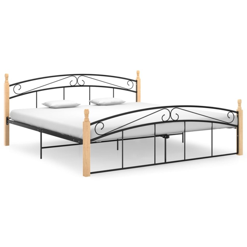 vidaXL Massivholzbett Schwarz Metall und Eiche 180x200 cm vidaXL Massivholzbett Schwarz Metall und Eiche 180x200 cm