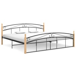 vidaXL Bettgestell Schwarz Metall und Massivholz Eiche 200x200 cm 