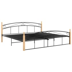 vidaXL Bettgestell Schwarz Metall und Massivholz Eiche 200x200 cm 