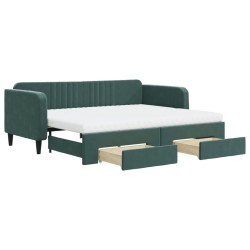 vidaXL Tagesbett Ausziehbar mit Schubladen Dunkelgrün 90x200 cm Samt
