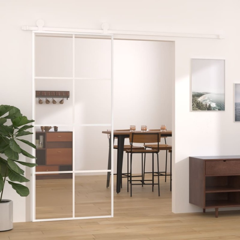 vidaXL Schiebetür ESG-Glas und Aluminium 90x205 cm Weiß vidaXL Schiebetür ESG-Glas und Aluminium 90x205 cm Weiß