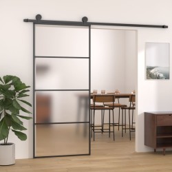 vidaXL Schiebetür ESG-Glas und Aluminium mattiert 90x205 cm Schwarz