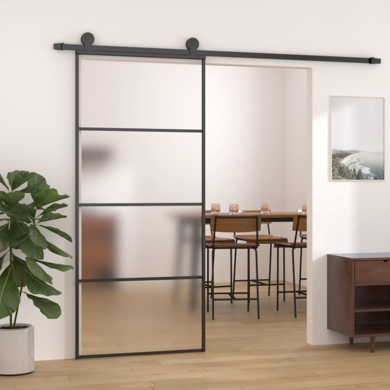 vidaXL Schiebetür ESG-Glas und Aluminium mattiert 90x205 cm Schwarz vidaXL Schiebetür ESG-Glas und Aluminium mattiert 90x205 cm Schwarz