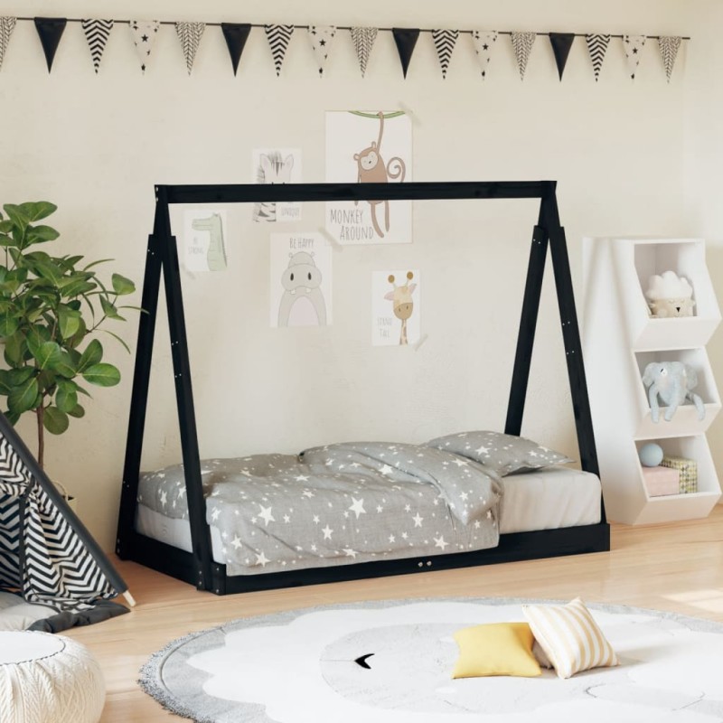 vidaXL Kinderbett Schwarz 70x140 cm Massivholz Kiefer vidaXL Kinderbett Schwarz 70x140 cm Massivholz Kiefer