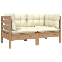 vidaXL Gartensofa 2-Sitzer mit Creme Kissen Massivholz Kiefer