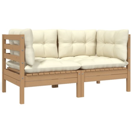 vidaXL Gartensofa 2-Sitzer mit Creme Kissen Massivholz Kiefer