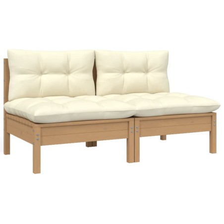 vidaXL 2-Sitzer-Gartensofa mit Kissen Creme Massivholz Kiefer