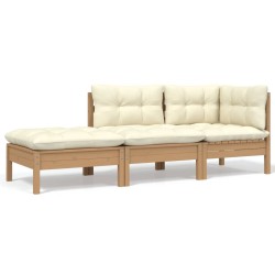 vidaXL 3-tlg. Garten-Lounge-Set mit Kissen Creme Massivholz Kiefer