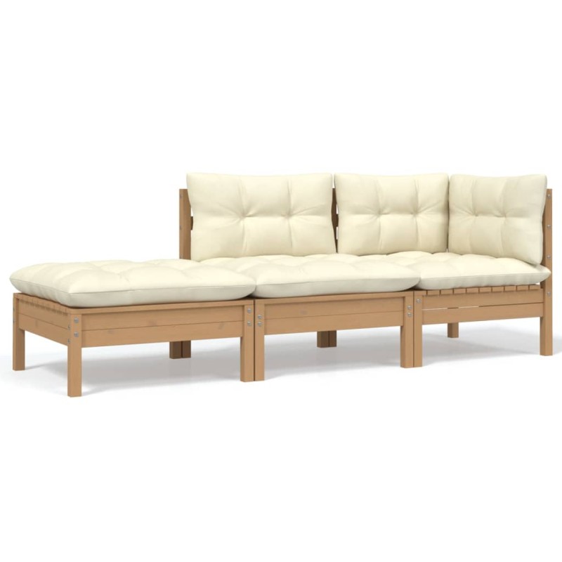 vidaXL 3-tlg. Garten-Lounge-Set mit Kissen Creme Massivholz Kiefer vidaXL 3-tlg. Garten-Lounge-Set mit Kissen Creme Massivholz Kiefer