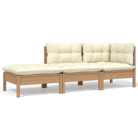 vidaXL 3-tlg. Garten-Lounge-Set mit Kissen Creme Massivholz Kiefer