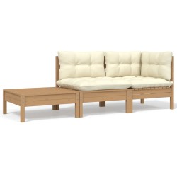 vidaXL 3-tlg. Garten-Lounge-Set mit Kissen Creme Massivholz Kiefer