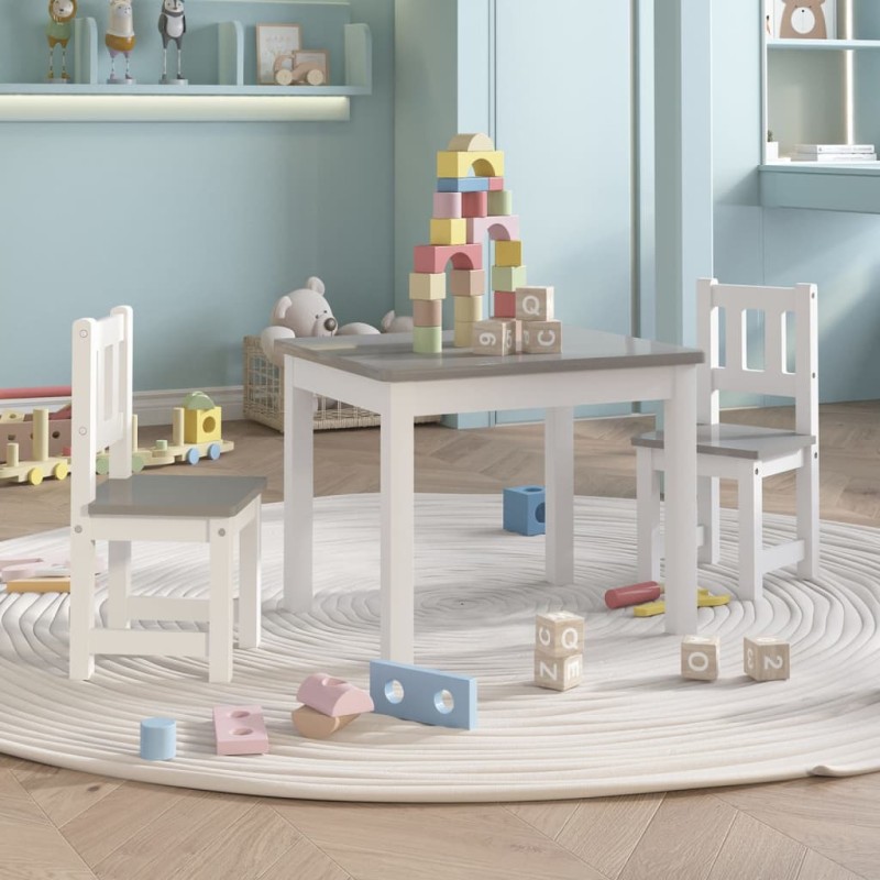 vidaXL 3-tlg. Kinder-Sitzgruppe Weiß und Grau MDF vidaXL 3-tlg. Kinder-Sitzgruppe Weiß und Grau MDF