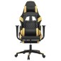 Gaming-Stuhl mit Massage & Fußstütze Schwarz Golden Kunstleder Gaming-Stuhl mit Massage & Fußstütze Schwarz Golden Kunstleder