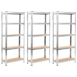 vidaXL Lagerregale mit 5 Böden 3 Stk. Silbern Stahl & Holzwerkstoff