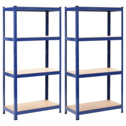 vidaXL Lagerregale mit 4 Böden 2 Stk. Blau Stahl & Holzwerkstoff