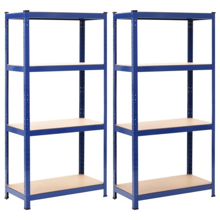 vidaXL Lagerregale mit 4 Böden 2 Stk. Blau Stahl & Holzwerkstoff