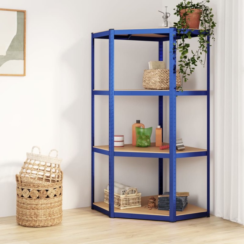 vidaXL Eckregal mit 4 Böden Blau Stahl & Holzwerkstoff vidaXL Eckregal mit 4 Böden Blau Stahl & Holzwerkstoff