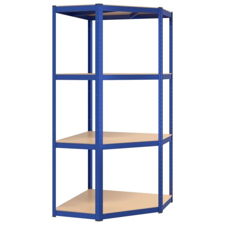 vidaXL Eckregal mit 4 Böden Blau Stahl & Holzwerkstoff