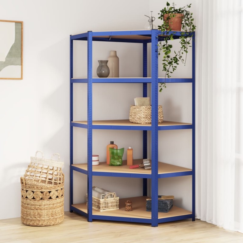 vidaXL Eckregal mit 5 Böden Blau Stahl & Holzwerkstoff vidaXL Eckregal mit 5 Böden Blau Stahl & Holzwerkstoff