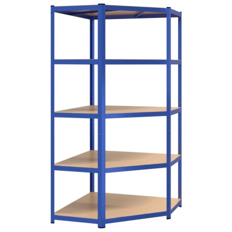 vidaXL Eckregal mit 5 Böden Blau Stahl & Holzwerkstoff