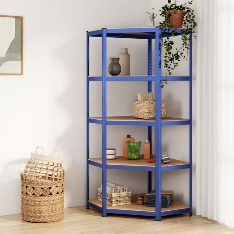 vidaXL Eckregal mit 5 Böden Blau Stahl & Holzwerkstoff vidaXL Eckregal mit 5 Böden Blau Stahl & Holzwerkstoff