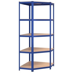 vidaXL Eckregal mit 5 Böden Blau Stahl & Holzwerkstoff