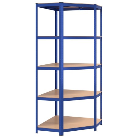 vidaXL Eckregal mit 5 Böden Blau Stahl & Holzwerkstoff