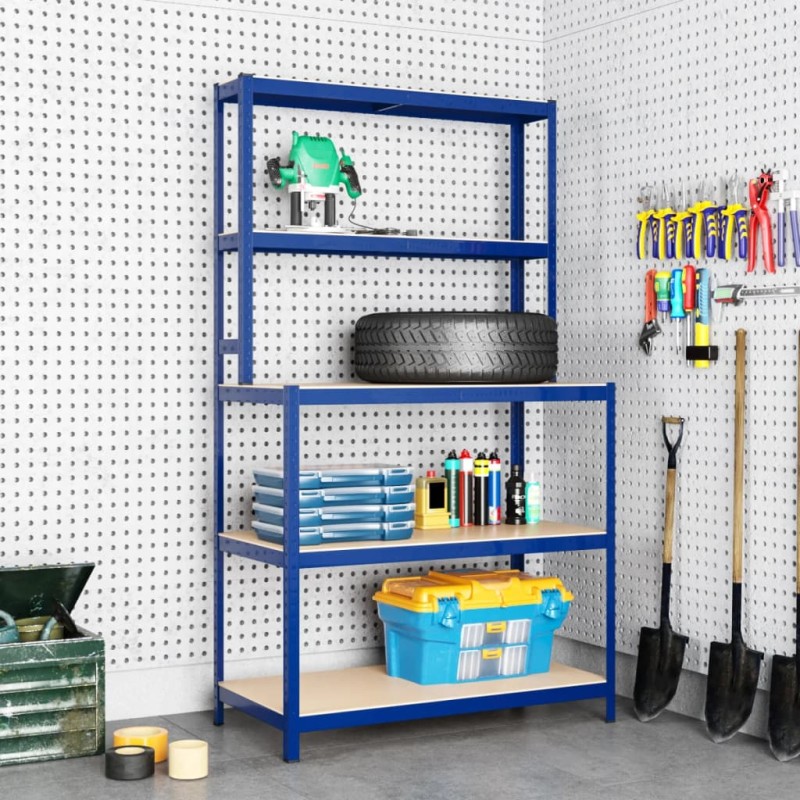 vidaXL Arbeitstisch mit 5 Ablagen Blau Stahl & Holzwerkstoff vidaXL Arbeitstisch mit 5 Ablagen Blau Stahl & Holzwerkstoff