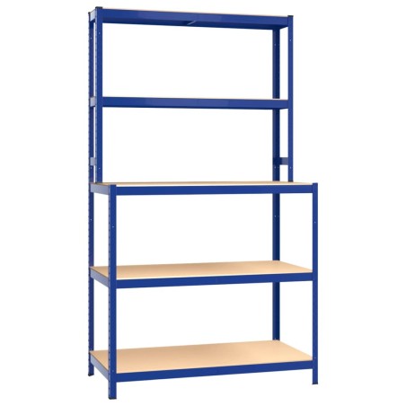 vidaXL Arbeitstisch mit 5 Ablagen Blau Stahl & Holzwerkstoff