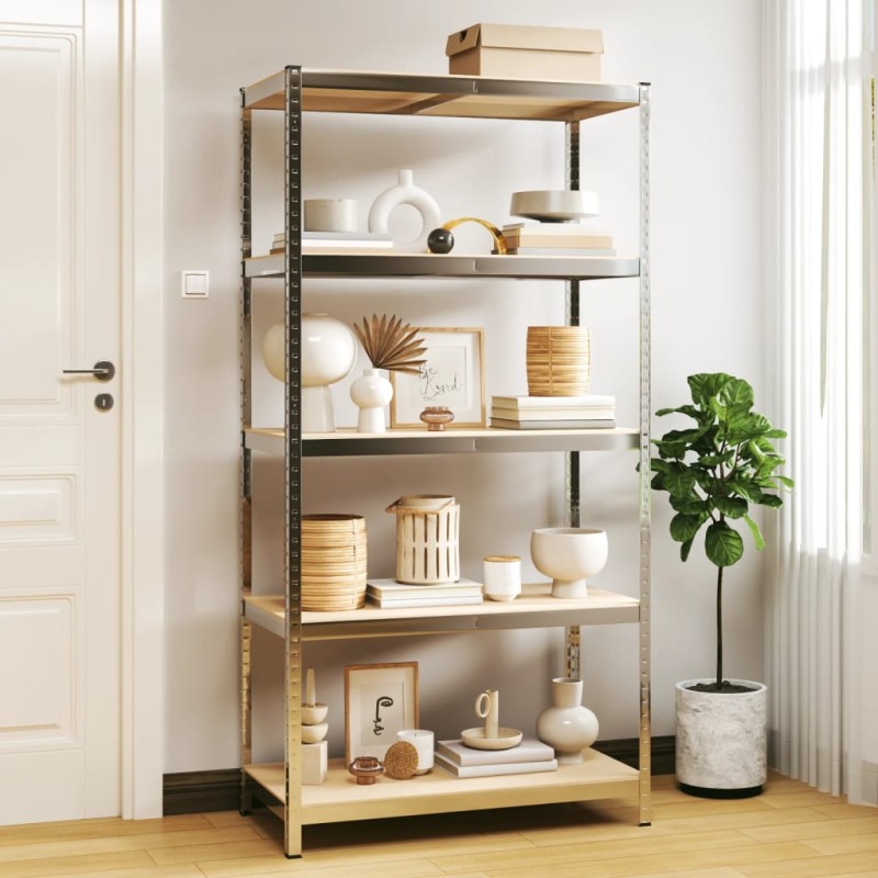 vidaXL Lagerregal mit 5 Böden Silbern Stahl & Holzwerkstoff vidaXL Lagerregal mit 5 Böden Silbern Stahl & Holzwerkstoff