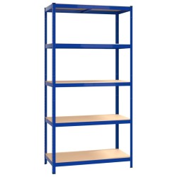 vidaXL Lagerregal mit 5 Böden Blau Stahl & Holzwerkstoff