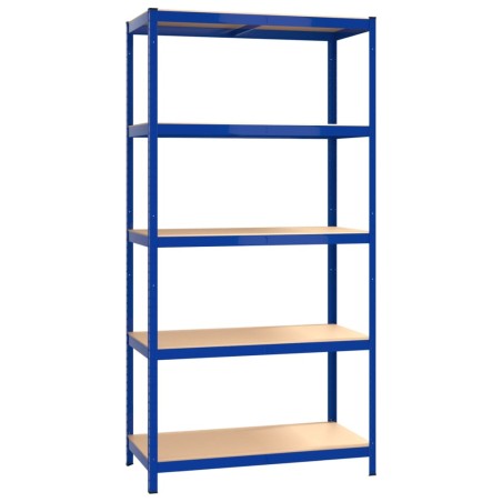 vidaXL Lagerregal mit 5 Böden Blau Stahl & Holzwerkstoff
