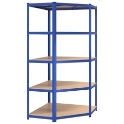 vidaXL Eckregal mit 5 Böden Blau Stahl & Holzwerkstoff