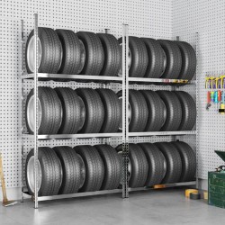 vidaXL Reifenregale mit 3 Böden 2 Stk. Silbern 110x40x200 cm Stahl