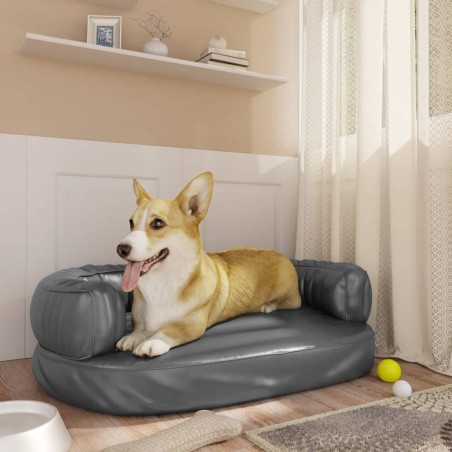 vidaXL Hundebett Ergonomisch Schaumstoff Grau 60x42 cm Kunstleder