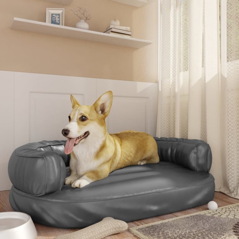 vidaXL Hundebett Ergonomisch Schaumstoff Grau 88x65 cm Kunstleder vidaXL Hundebett Ergonomisch Schaumstoff Grau 88x65 cm Kunstleder