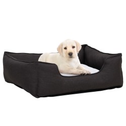 vidaXL Hundebett Dunkelgrau-Weiß 85,5x70x23 cm Fleece Leinenoptik