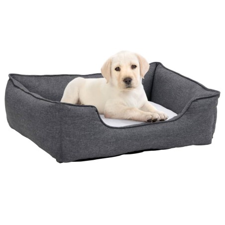 vidaXL Hundebett Grau-Weiß 85,5x70x23 cm Fleece Leinenoptik