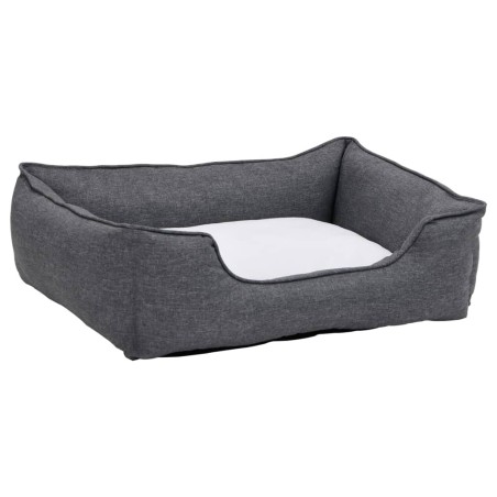 vidaXL Hundebett Grau-Weiß 85,5x70x23 cm Fleece Leinenoptik