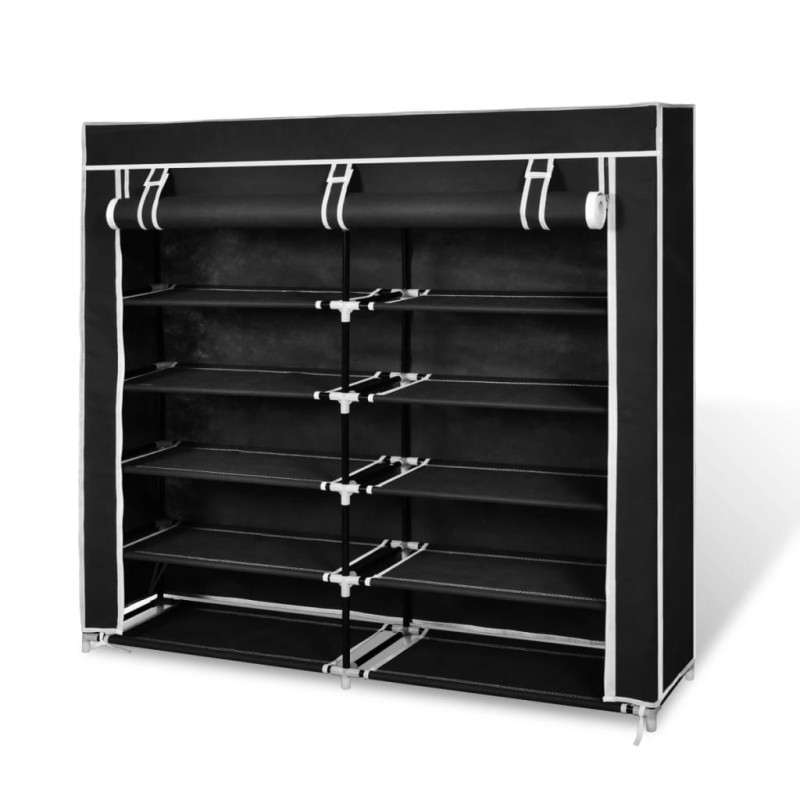 vidaXL Stoff Schuhschrank mit Abdeckung 115 x 28 x 110 cm Schwarz vidaXL Stoff Schuhschrank mit Abdeckung 115 x 28 x 110 cm Schwarz
