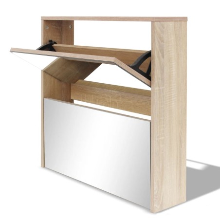 vidaXL Schuhschrank mit 2 Fächern Spiegel Eiche-Optik 63x17x67 cm