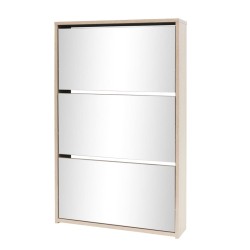 vidaXL Schuhschrank mit 3 Fächern Spiegel Eiche-Optik 63x17x102,5 cm