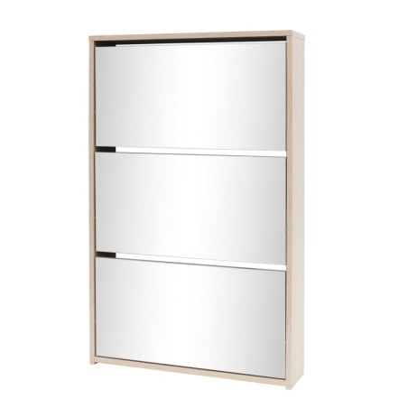 vidaXL Schuhschrank mit 3 Fächern Spiegel Eiche-Optik 63x17x102,5 cm
