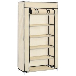 vidaXL Schuhschrank mit Abdeckung Cremeweiß 58 x 28 x 106 cm Stoff