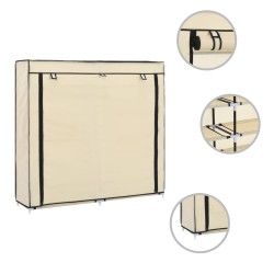 vidaXL Schuhschrank mit Abdeckung Cremeweiß 115 x 28 x 110 cm Stoff