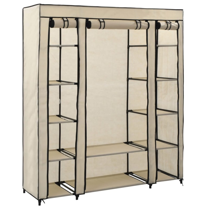vidaXL Stoffschrank mit Fächern Kleiderstangen Creme 150x45x176cm vidaXL Stoffschrank mit Fächern Kleiderstangen Creme 150x45x176cm